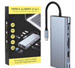 Hub USB-C 11-en-1 en aluminium avec ports HDMI, VGA, Ethernet, USB, carte SD et audio – adaptateur multifonction pour ordinateur portable.