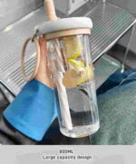 Gourde Transparente avec Paille – Motif Cœur et Couvercle Hermétique – Image 3