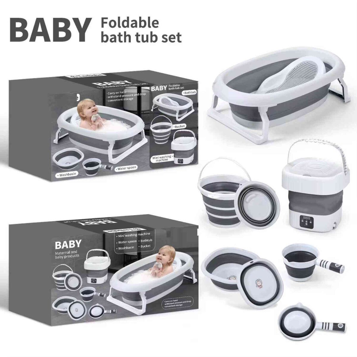 Baignoire Bébé Pliable 7 en 1 avec Mini Machine à Laver – Image 2