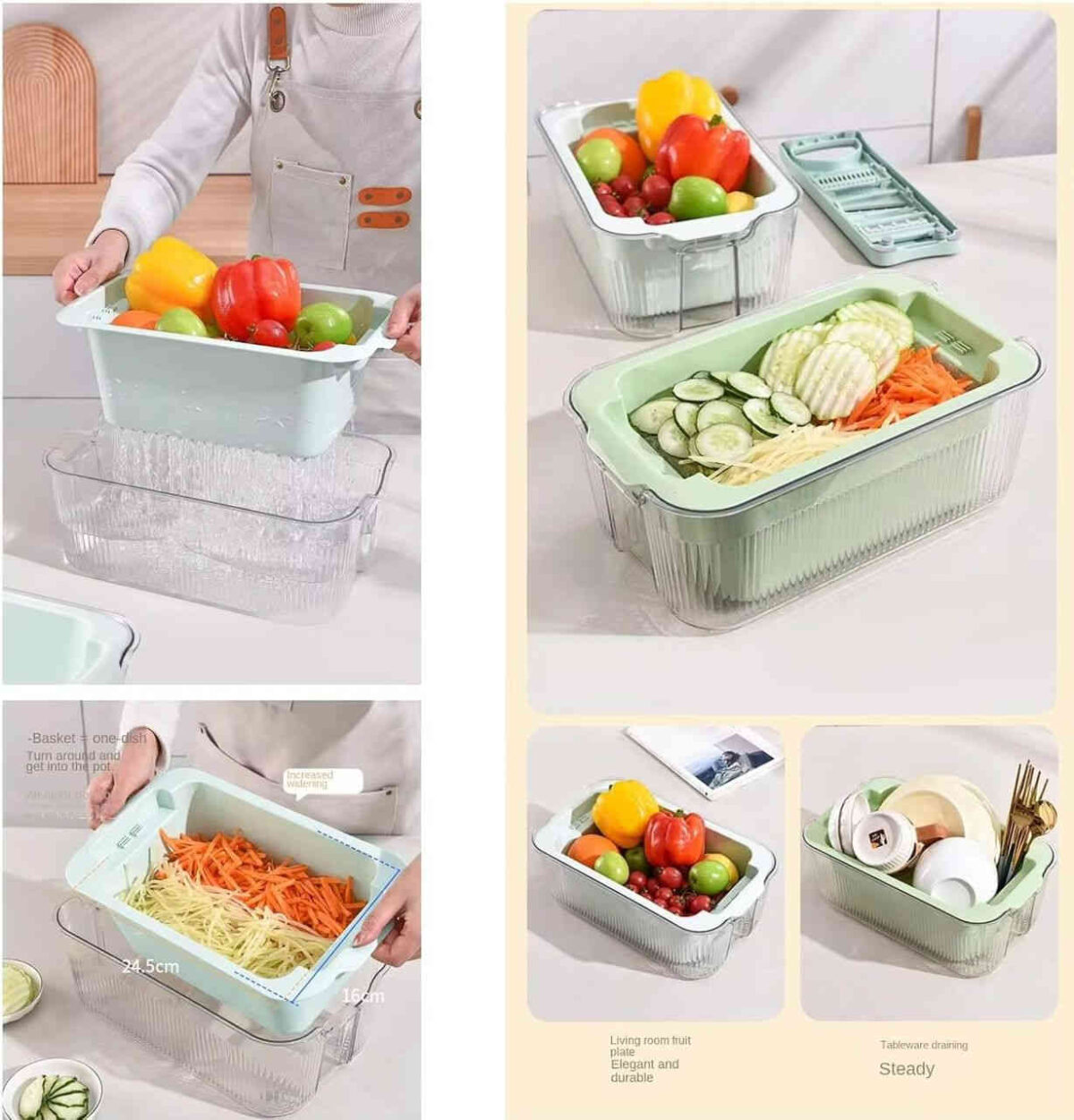 Coupe-Légumes Manuel Multifonction avec Bac – 6 Lames – Image 3