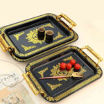 Plateau Décoratif Luxe avec Poignées Dorées