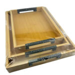Set de plateaux de service en bois 3 en 1 avec poignées intégrées – Image 4
