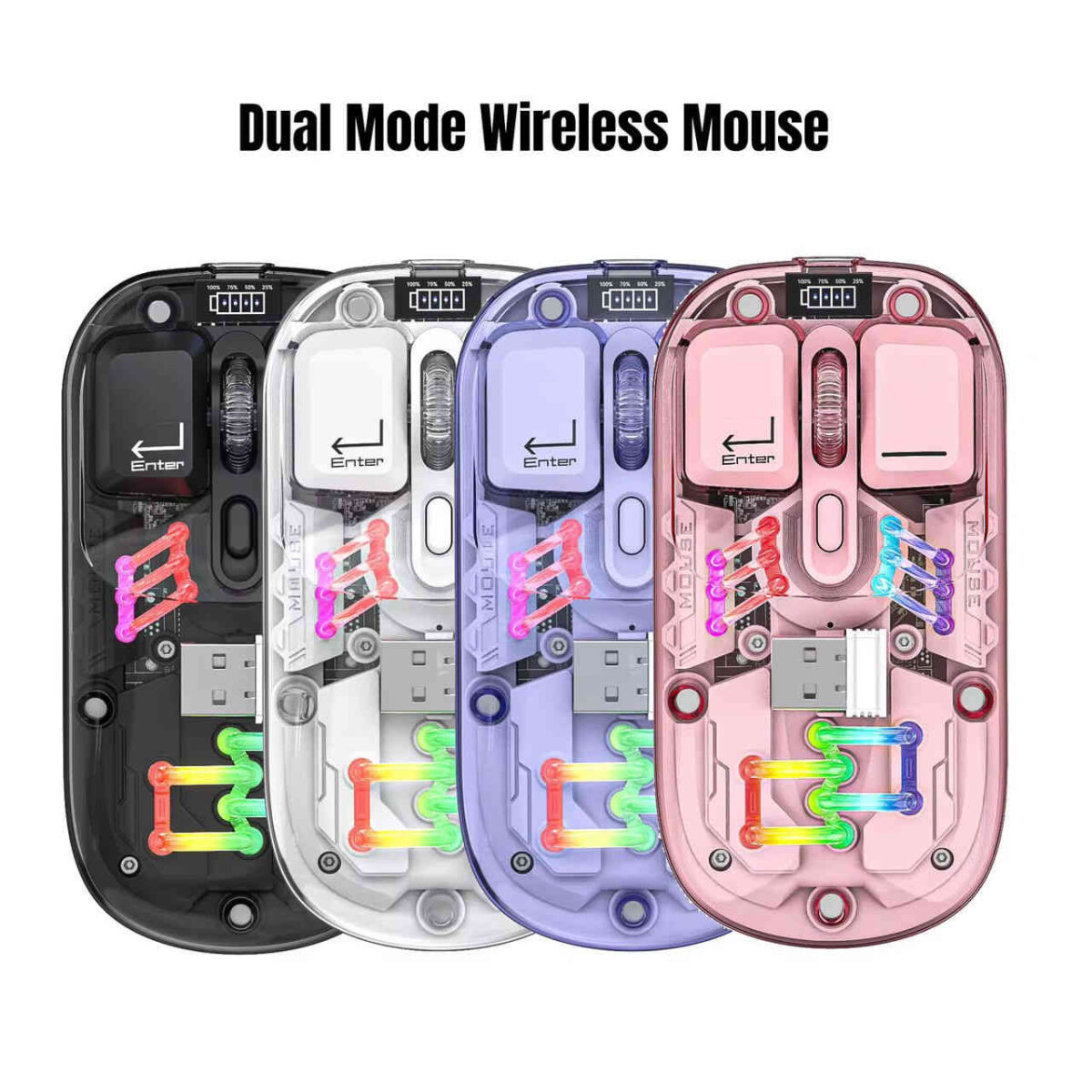 Souris Sans Fil Rechargeable Transparente RGB – Double Mode (Bluetooth + USB) – Image 6