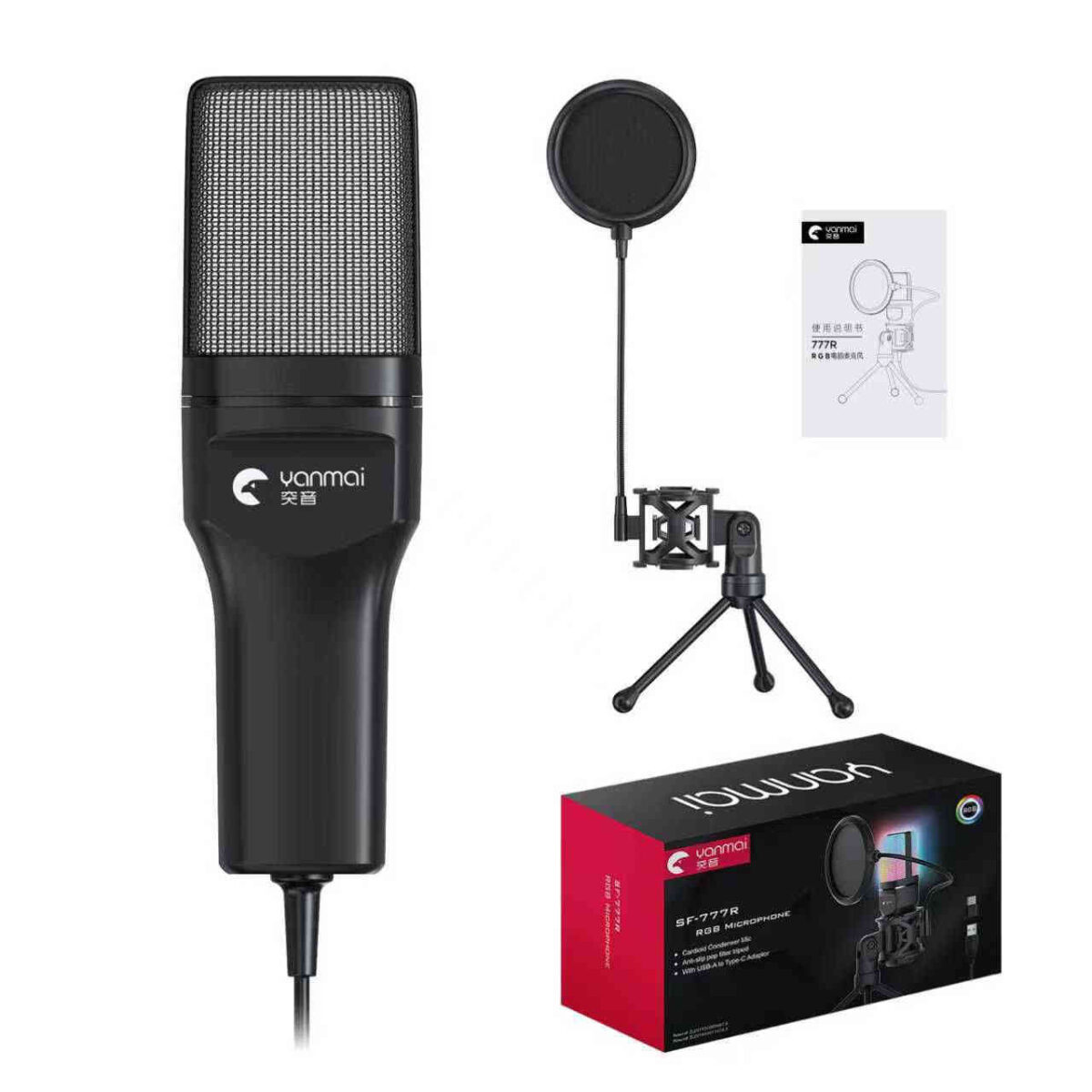 Microphone Condensateur RGB avec Support et Filtre Anti Pop – Image 6