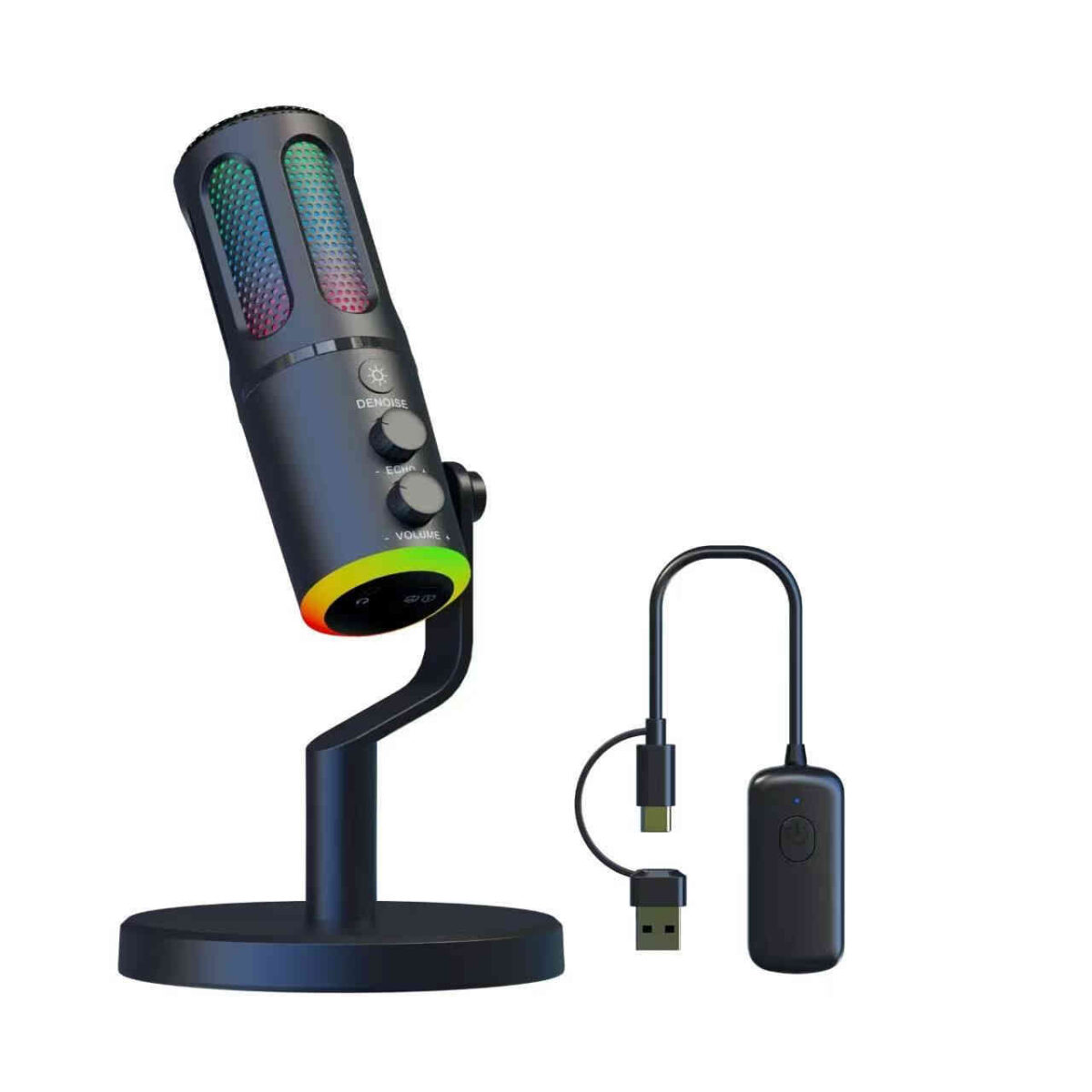 Microphone Condensateur Sans Fil RGB Professionnel avec Denoise Echo et Réglage du Volume – Image 4