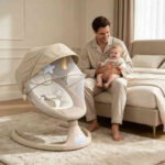 BALANCELLE ÉLECTRIQUE POUR BÉBÉ AVEC MOUSTIQUAIRE – GRIS – Image 2